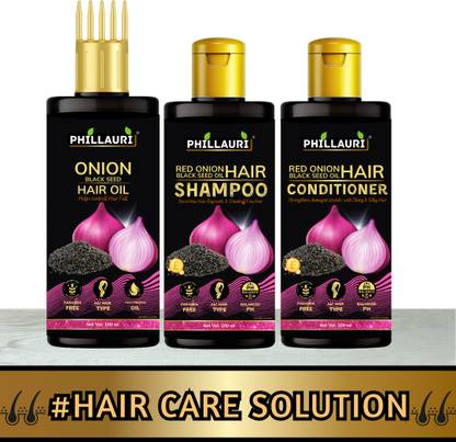 Phillauri Red onion Hair Oil(100	ml), Shampoo(100ml), Conditioner(100ml) with Onion Extract, Controls Hair Loss Kit