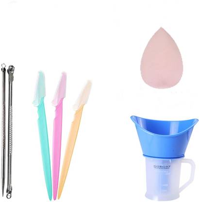 Gorgio Professional Facial Steamer machine, Blackhead Remover, Eyebrow Razors and Blender Sponge