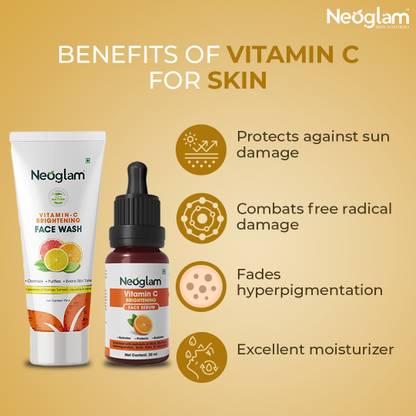 NEOGLAM Vitamin C Face Wash (75 ml) and Vitamin C Face Serum (30 ml) Combo Pack