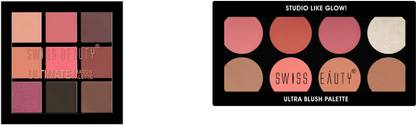 SWISS BEAUTY Ultimate 9 Pigmented Colors Eyeshadow Palette and Ultra Blush Palette