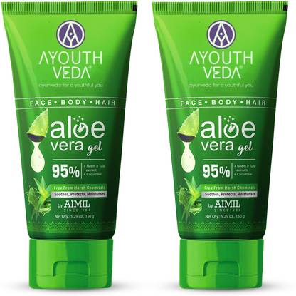Ayouthveda Aloe Vera Gel|Multi Purpose Gel For Face, Body & Hair|With Neem,Tulsi (2X150g)