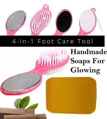 KAIASHA Sandalwood & Saffron Soap for De Tan & Brightening + Foot Care Brush Pumice Scrubber Pedicure Tool