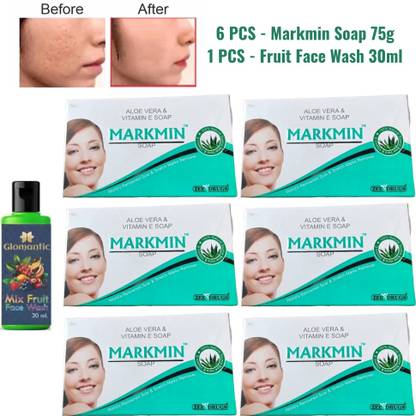 glomantic Fruit Face Wash & Markmin Alovera & Vitamin-E soap | Skin Glowing | Strech mark Remover Soap 75Gm (Pack of 6)
