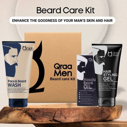 Qraa Beard care kit -Mooch & Beard Oil-For Hair growth,Face and Beard Wash and Hair Styling Gel for men  (3 Items in the set) at Rs. 199