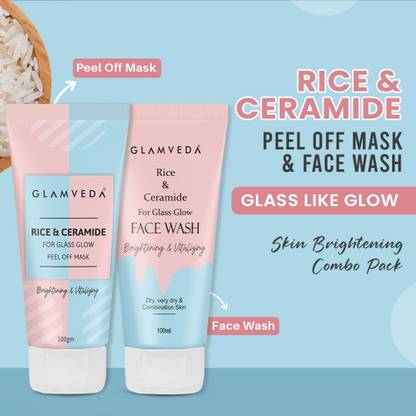 GLAMVEDA Rice Ceramide & Korean Glass Skin Combo (Face Wash +Peel Off Mask ) | Sls & Paraben Free 200 gm
