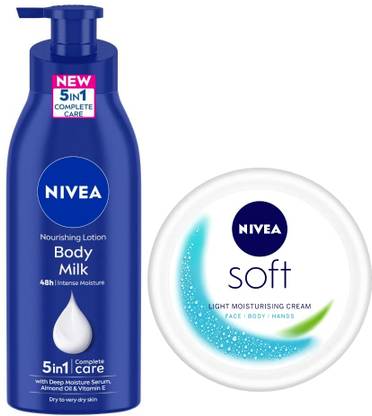 NIVEA Nourishing Body Milk Lotion 400 ml & Soft Light Moisturizer Cream 100 ml