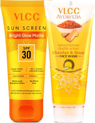 VLCC Matte Look SPF 30 PA+++ Sun Screen - 50 g and Chandan & Kesar Face Wash -100 ml