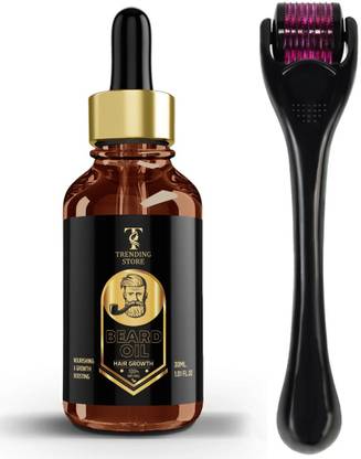 Trending Store 30ML Beard Hair Growth Oil With Beard Activator (540 Titanium Needles) Derma Roller | Made in India (2 Items in the set)