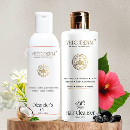 Vedicderm Oleander's Oil & Bamboo Charcoal Cleanser Duo For Psoriasis, Eczema | Skin and Scalp Relief | Paraben & Sulfate Free | 200g Each