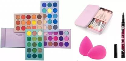 Marie Huda 4 Eyeshadow Palette 60 Colors Mattes, 2 BEAUTY BLENDER, 7 PC BRUSH SET, 1 EYELINER