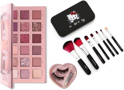 HUDA CRUSH Beauty Nude eyeshadow palette , 7 pcs Makeup Brushes , heart shape eyelashes & Glue