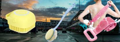 BZILO COMBO Silicone Body Scrubber Belt, TWO IN ONE LOOFAH BRUSH AND Body ScrubberFL96