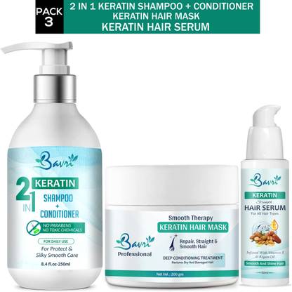 बावरी Keratin Combo Kit (2 in 1 Shampoo + Conditioner & Hair Repair Mask & Hair Serum)