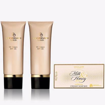 Oriflame GIORDANI GOLD CC Cream SPF 35 40 ml (natural) (set of 2) with MILK & HONEY GOLD Softening Creamy Soap Bar 100 g