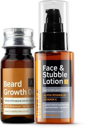 USTRAA Beard Growth Oil & Face and Stubble lotion  (2 Items in the set)