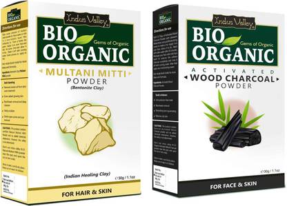 Indus Valley Bio Organic Multani Mitti & Activated Charcoal Powder Combo For Face 30gm Each