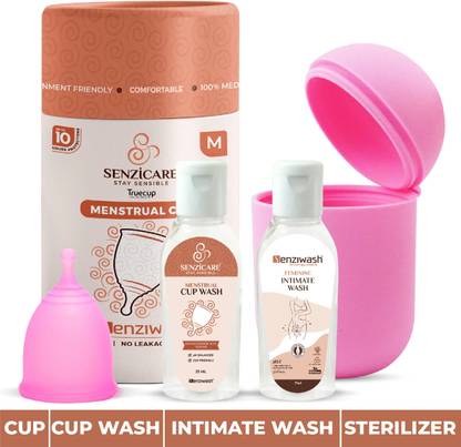 Senzicare Combo Pack | Reusable Menstrual Cup Medium Size, Sterilizer Case, Women Intimate Wash (25ml) & Cup Wash (25ml)