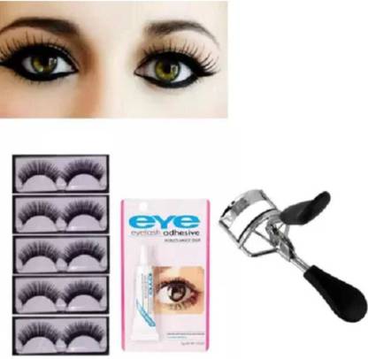 mkldsrh false eyelashes pair of 5 with eyelash glue & curler for eyes