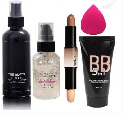 Stirling BEST MAKEUP BASE PRIMER , TUBE FOUNDATION , 2 IN 1 CONTOUR STICK , MAKEUP SETTING SPRAY WITH BEAUTY BLENDER