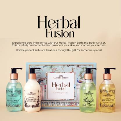 Sacred Herbs Herbal Fusion Luxury Bath and Body Care Gift Box / Gift Set Combo For Men & Women