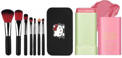 ghorela 1 Cream Blush Stick + 7-in-1 Hello Brush Set (Pack of 8)