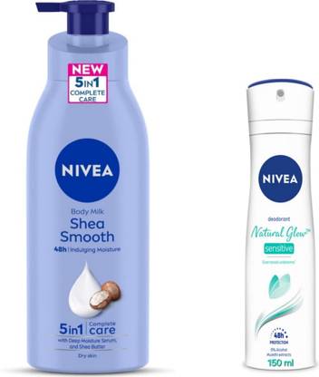 NIVEA Guru Shea Smooth Body Lotion -400ml & Natural Glow Sensitive Deodorant -150ml