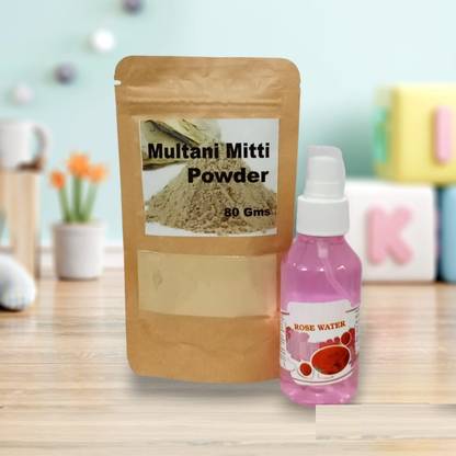 AFARAXIA Use Multani Mitti Powder with Rose Water for Glowing Skin, Whitening combo set
