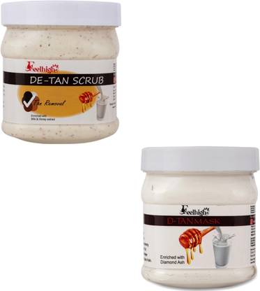 feelhigh De-tan Scrub 500ml+Mask500ml -SKin care -Facial Kit