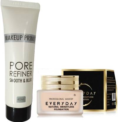 CRAZYHUDA Waterproof Longlasting Makeup EVERYDAY Natural Weightless Foundation With Makeup Primer- Pore Refiner Smooth& Blur