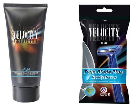 Modicare Velocity Men Twin Blade Plus ReadyShaver (Pack Of 5) & Premium Shaving Cream 70g (Combo Pack)