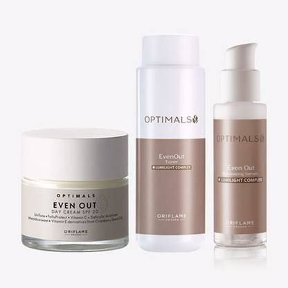 Oriflame OPTIMALS Even Out Day Cream SPF 20 50 ml , OPTIMALS Even Out Toner 150 ml , OPTIMALS Even Out Illuminating Serum 30 ml
