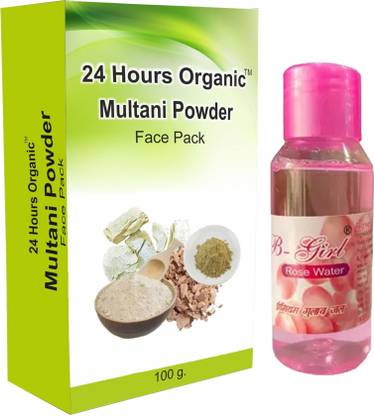 24 Hours Organic Multani Mitti (100gm) + Free Rose Water(60ml)