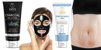 7 Days Activated Charcoal Face Mask 100Gm And Stretch Cream Post Pregnancy Or Fat Remove 100Gm