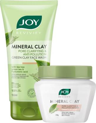 Joy Revivify Mineral Clay Anti-Pollution Green Clay Face Mask 250g | Revivify Green Clay Face Wash 150ml ( Combo Pack )