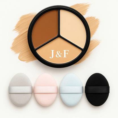 J & F Glow Enhancing Finger puff for smooth blending | 3 Shade Concealer & Finger Puff Combo
