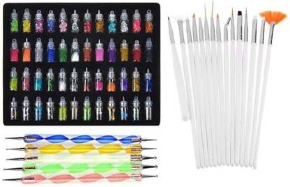 GLOW IT Combo Deal of Nail Art Brush Dotting Tools And 3D Nail Art 48 Bottles