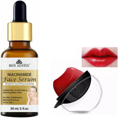 Bon Austin Niacinamide Face Serum 30ml & 1 Pc Apple Shape Red Lipstick - Combo Pack