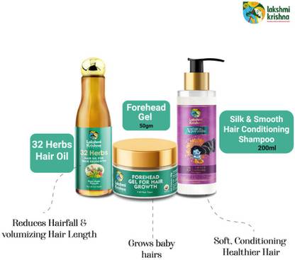 Lakshmi Krishna Combo of Hair Oil, Forehead Gel, and Conditioning Shampoo