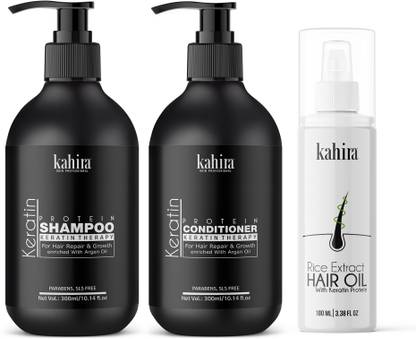 Kahira Keratin Protein Shampoo, Conditioner & Rice Hair Oil help to rehydrate your hair