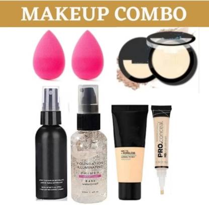 lip ray MAKEUP FIXER WITH PRIMER AND FOUNDATIKN WITH COMPACT AND 2 PCS MAKEUP SPONZES AND CONCEALER