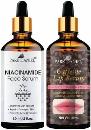 PARK DANIEL Niacinamide Face Serum & Caffeine Lip Serum (for Soft & Hydrated Lips) - Combo Pack (Each, 30ml)