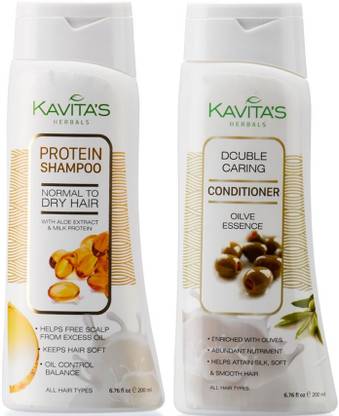 KAVITA'S Protein Shampoo + Conditioner Combo for Frizzy Hair, Cleanses, Controls Frizz, Smoothens Rough Ends, 200ml X 2