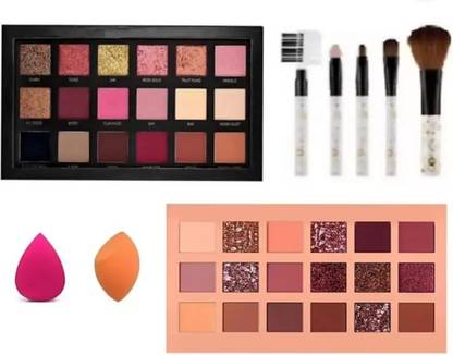 Ashav Huda Beauty Rose Gold Eye Shadow & Nude Eye Shadow Palette & 5 Pc Brush & 2 Puff