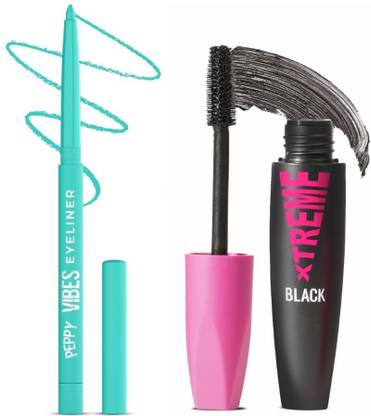 Glam21 Peppy Vibes Matte Smooth Eyeliner -Bloom Time,0.4gm & Xtreme Mascara|Waterproof Volumizing-Black,10ml |Combo