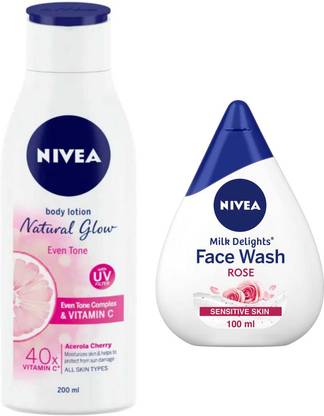 NIVEA Natural Glow Even Tone 200ml lotion MD Rose 100ml FW