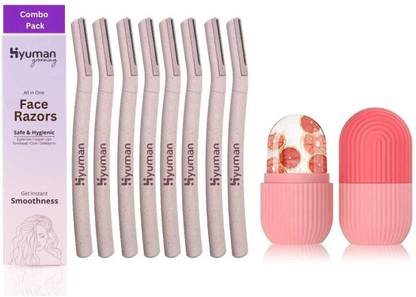 Hyuman Combo Face Razor & Ice Roller, 8 Razor + 1 Ice Roller For Glowing and Clear Skin