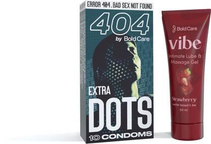Bold Care 404 Extra Dots Condoms -10 Sheets with Stawberry Flavored Lubricant-50ml