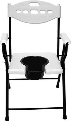 SEPBORN Foldable Commode & Showert Chairs Folding Elderly Disabled Man And Pregnant Woman Stainless Steel Shower And Bathing Room Mobile Commode Chair With Toilet Seat Comfortable Safe Toliet Stool Anti-Skid { WHITE CHAIR WITH POT} Commode Shower Chair