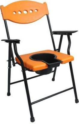 Fisherdeal ADULT Safe chair(ORANGE)Mobile Commode Chair with Anti Skid Seat With Pot Commode Shower Chair