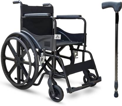 Able Foldable Wheel Chair with Walking Stick for Patients Commode Chair